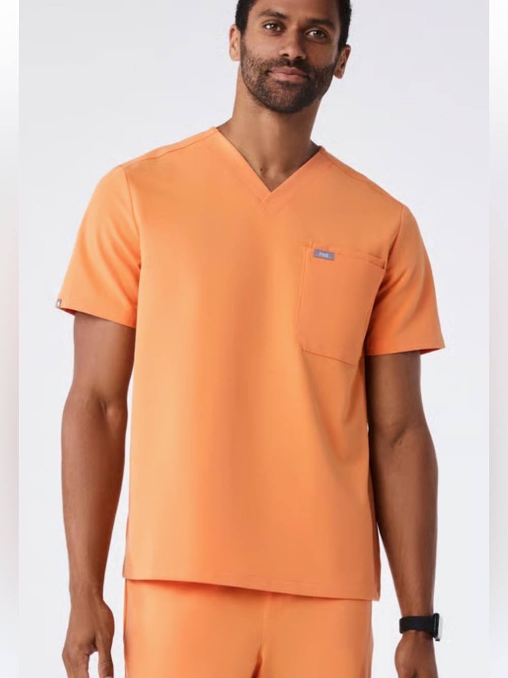 Figs Men's Leon V-Neck Pocket Scrub Top in Shaka Orange Sz L
